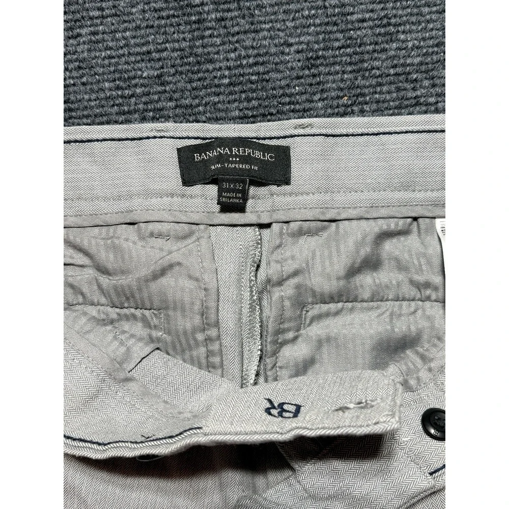 Banana Republic Slim-Tapered Fit Pants Mens 31x32 Gray Herringbone Chino